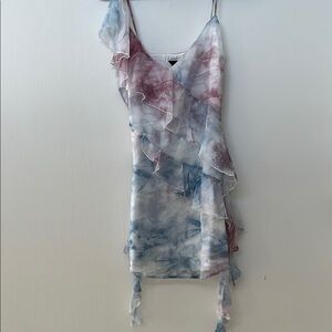 Elegant Tie-Dye Ruffle Dress S